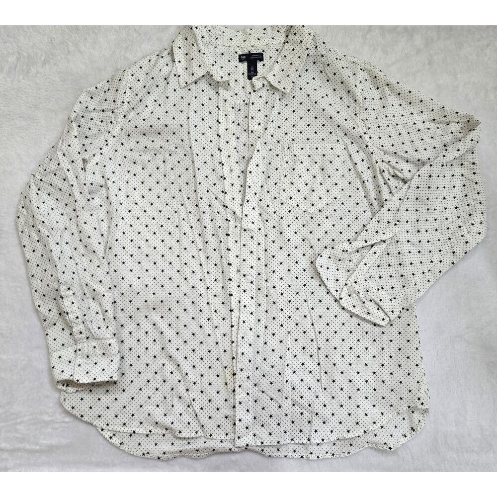 GAP Boyfriend Fit Star Print Button Down Shirt Womens Large White